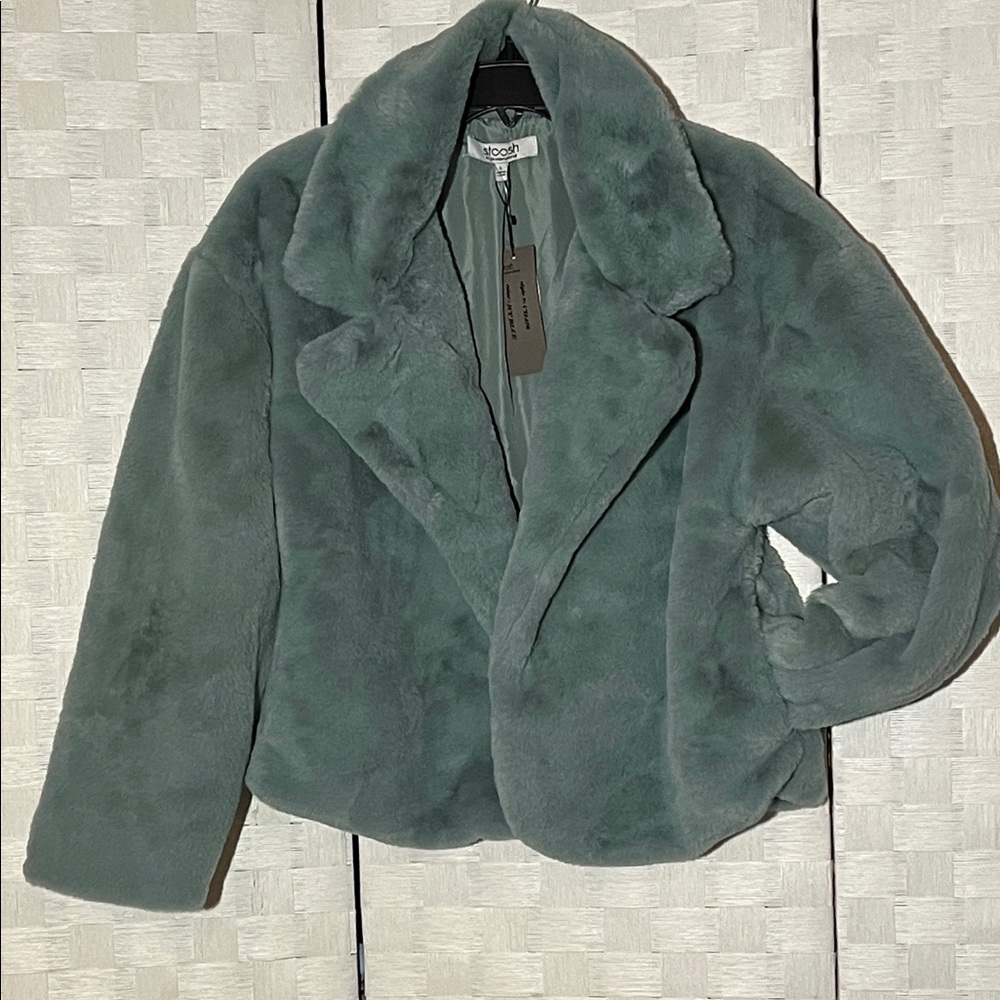 Stoosh Plush Teddy Jacket in Soft Aqua Blue Teal